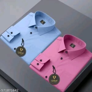 Home classy fashionista men solid cotton shirt (blue & pink combo)
