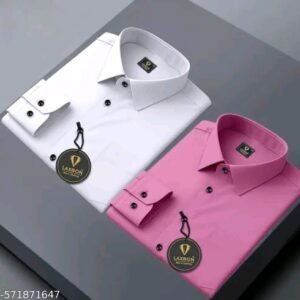 Home classy fashionista men solid cotton shirt (white & pink combo)
