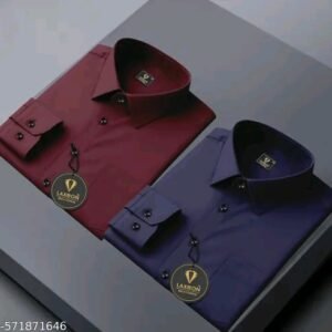 Home classy fashionista men solid cotton shirt (maroon & navy blue combo)