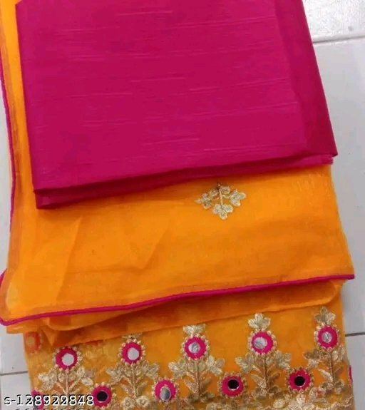 Charvi Fabulous Yellow Embroidered Saree | Party Wear Designer Saree with Pink Blouse - Image 3