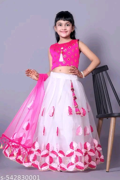 modern classy girls lehenga choli set | pink & white net lehenga for kids (1 8 years) modern classy girls lehenga choli set | pink & white net lehenga for kids (1 8 years)