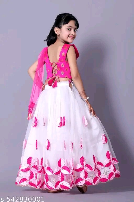 modern classy girls lehenga choli set | pink & white net lehenga for kids (1 8 years) modern classy girls lehenga choli set | pink & white net lehenga for kids (1 8 years)