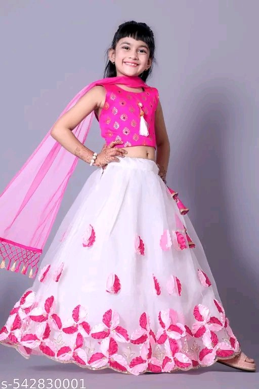 modern classy girls lehenga choli set | pink & white net lehenga for kids (1 8 years) modern classy girls lehenga choli set | pink & white net lehenga for kids (1 8 years)