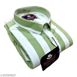 trendy glamorous men striped cotton shirt green & white (non returnable)