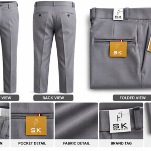 gray dress trousers product collage