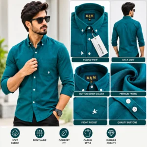 mens teal blue solid casual shirt product image