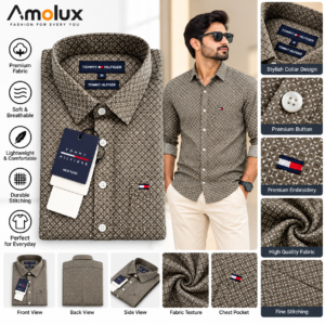 Home tommy hilfiger mens brown pattern shirt